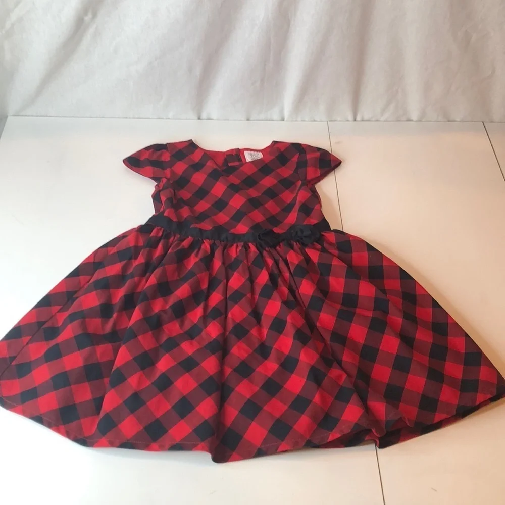 Just One You Carter's Red Black Buffalo Plaid Puff Sleeve A-Line Dress Girls 5T